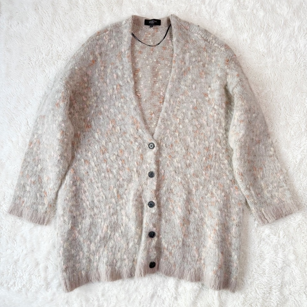 Selected Femme Woman Mohair Wool Blend Knit Button Front Long Cardigan LARGE